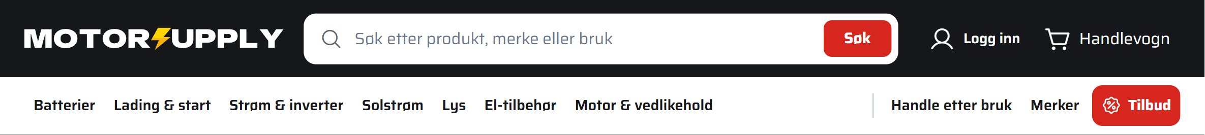 Lynet i nettbutikkens header