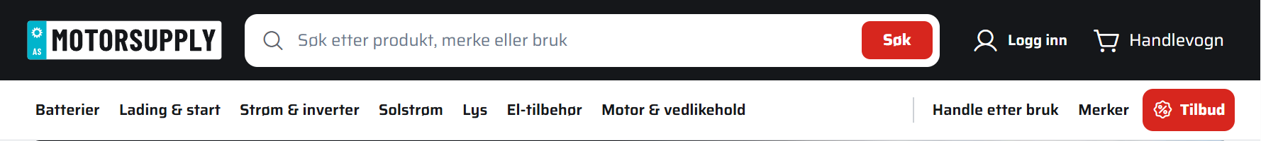 Skiltet i nettbutikkens header